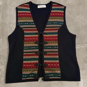 Vintage Fair Isle Knit Vest w/ Frog Closures – M